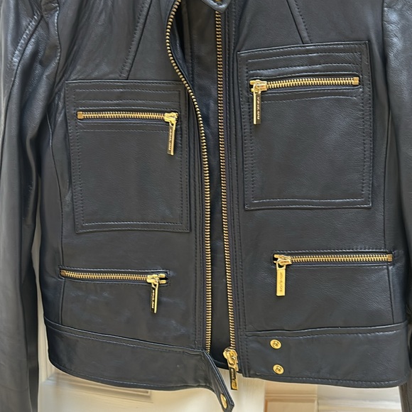 NEW Dark blue Michael Kors XS leather bomber jacket - Picture 7 of 7